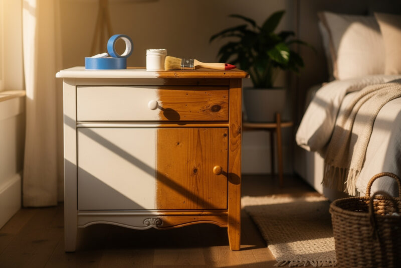 Comment relooker une table de chevet en pin verni : mes astuces