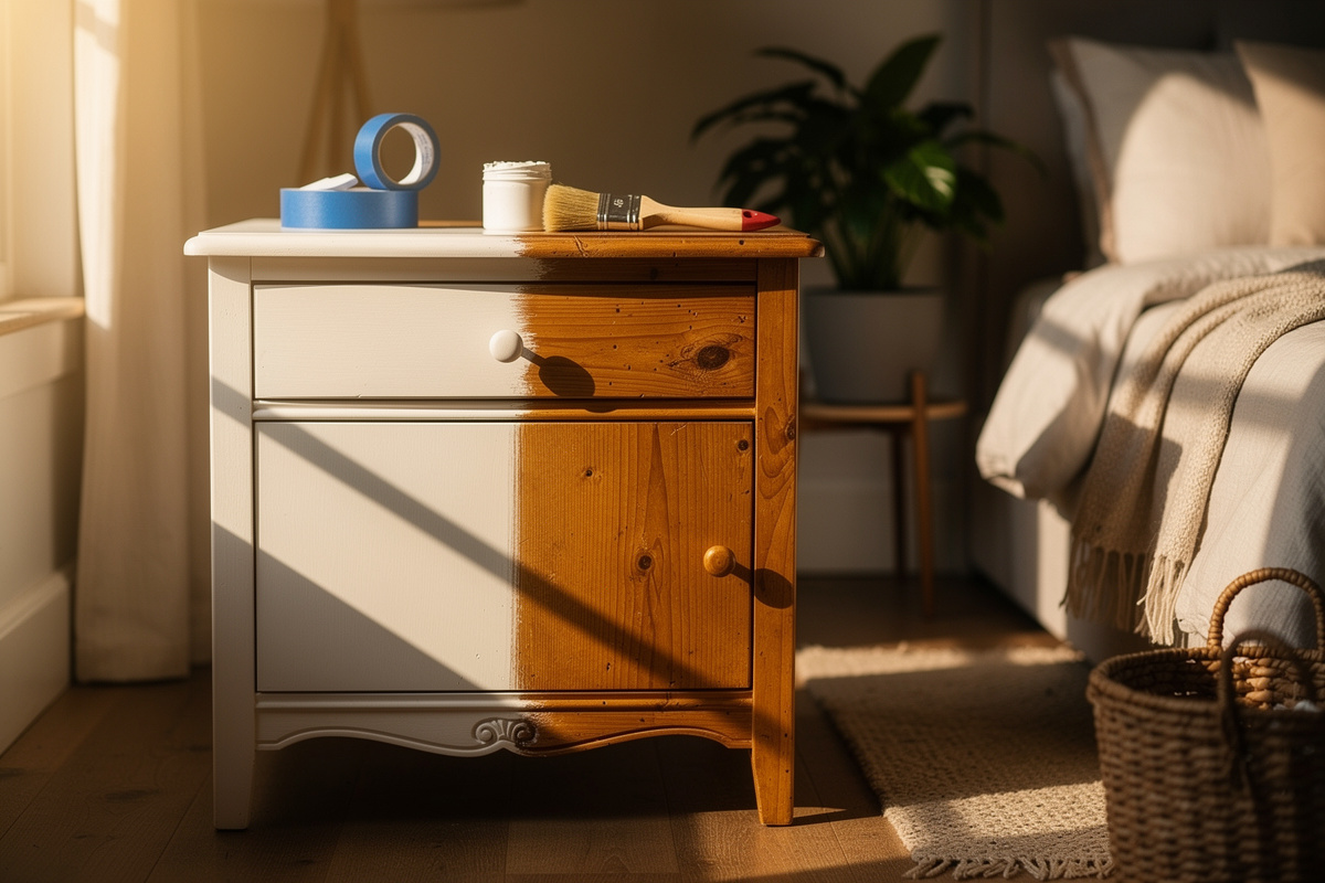 Comment relooker une table de chevet en pin verni : mes astuces